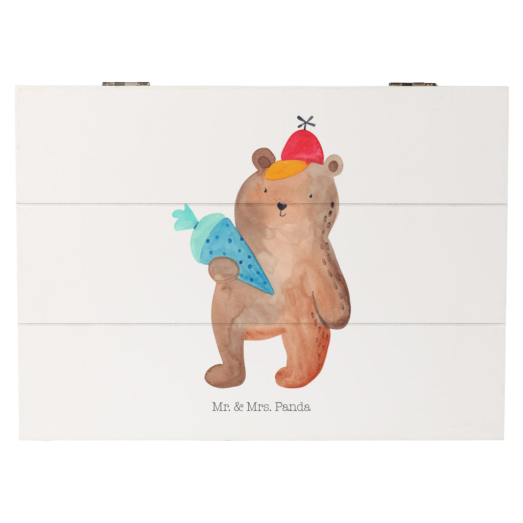 Holzkiste Bär mit Schultüte Holzkiste, Kiste, Schatzkiste, Truhe, Schatulle, XXL, Erinnerungsbox, Erinnerungskiste, Dekokiste, Aufbewahrungsbox, Bär, Teddy, Teddybär, Bär Motiv, Schultüte, Erster Schultag Geschenk, Einschulung Geschenk, Schule Geschenk, Grundschule, Schulanfang, Schulbeginn