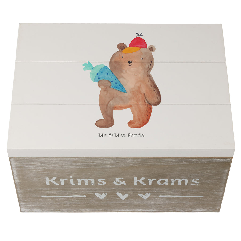 Holzkiste Bär mit Schultüte Holzkiste, Kiste, Schatzkiste, Truhe, Schatulle, XXL, Erinnerungsbox, Erinnerungskiste, Dekokiste, Aufbewahrungsbox, Bär, Teddy, Teddybär, Bär Motiv, Schultüte, Erster Schultag Geschenk, Einschulung Geschenk, Schule Geschenk, Grundschule, Schulanfang, Schulbeginn