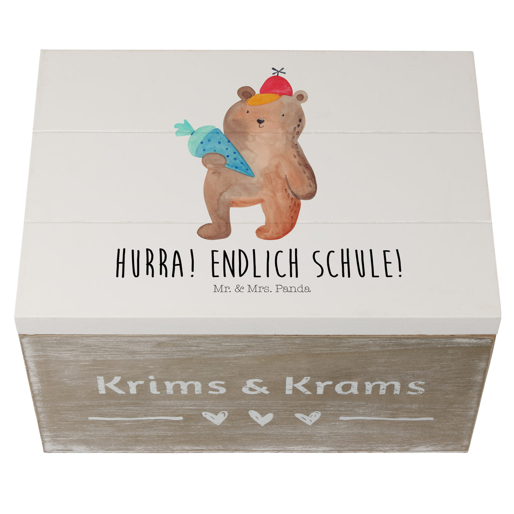 Holzkiste Bär mit Schultüte Holzkiste, Kiste, Schatzkiste, Truhe, Schatulle, XXL, Erinnerungsbox, Erinnerungskiste, Dekokiste, Aufbewahrungsbox, Bär, Teddy, Teddybär, Bär Motiv, Schultüte, Erster Schultag Geschenk, Einschulung Geschenk, Schule Geschenk, Grundschule, Schulanfang, Schulbeginn