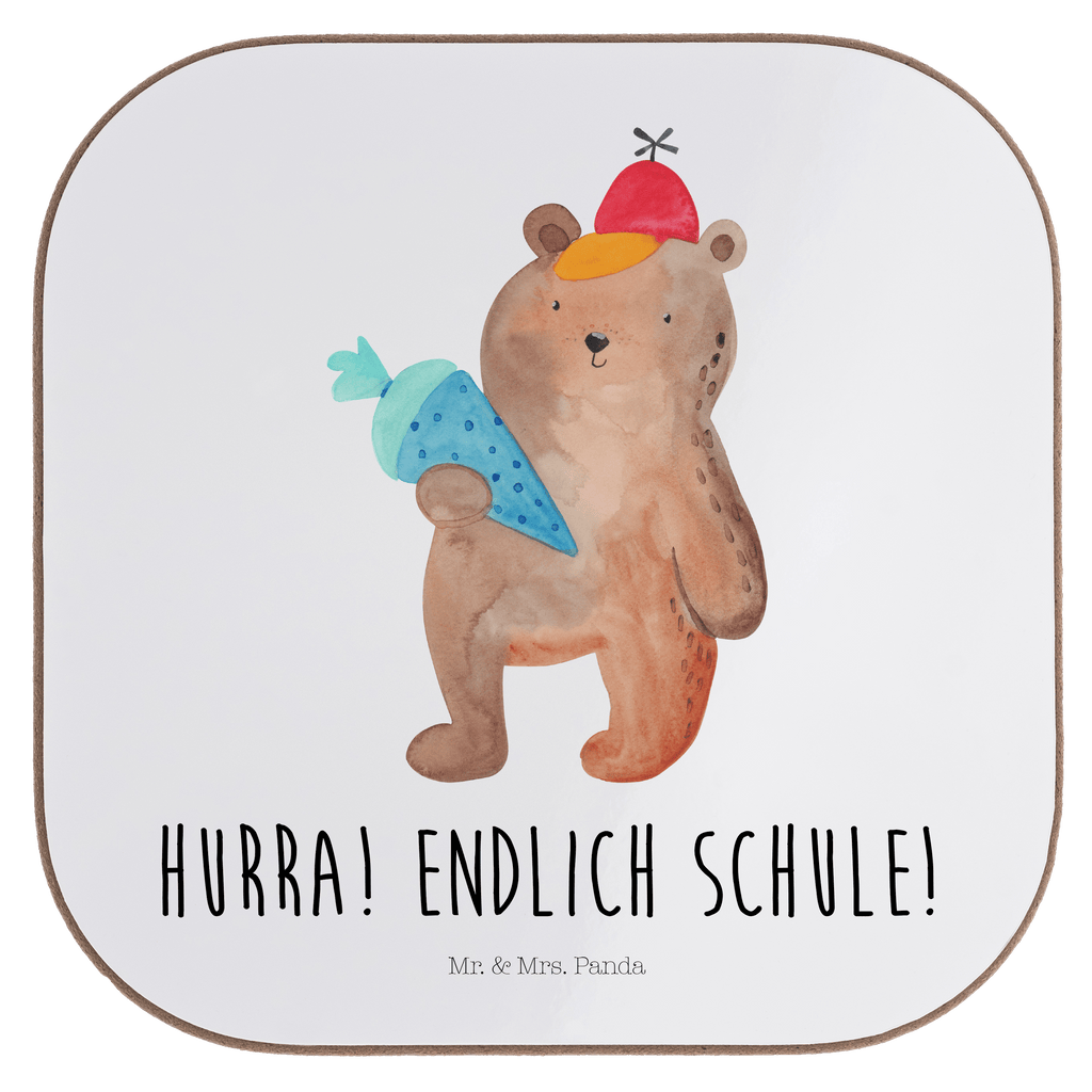 Quadratische Untersetzer Bär mit Schultüte Bierdeckel, Glasuntersetzer, Untersetzer Gläser, Getränkeuntersetzer, Bär, Teddy, Teddybär, Bär Motiv, Schultüte, Erster Schultag Geschenk, Einschulung Geschenk, Schule Geschenk, Grundschule, Schulanfang, Schulbeginn