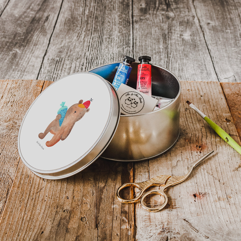 Blechdose rund Bär mit Schultüte Metalldose, Keksdose, Dose, Vorratsdose, Geschenkbox, Bär, Teddy, Teddybär, Bär Motiv, Schultüte, Erster Schultag Geschenk, Einschulung Geschenk, Schule Geschenk, Grundschule, Schulanfang, Schulbeginn