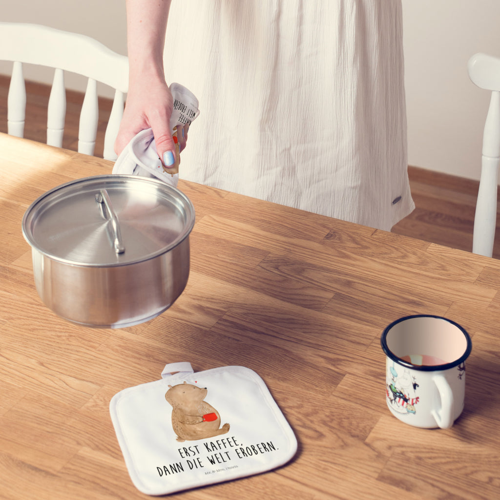 2er Set Topflappen  Bär Kaffee Topflappen, Topfuntersetzer, Ofenhandschuh, Topflappen Set, Topflappen lustig, Topflappen mit Spruch, Bär, Teddy, Teddybär, Kaffee, Coffee, Bären, guten Morgen, Morgenroutine, Welt erobern, Welt retten, Motivation