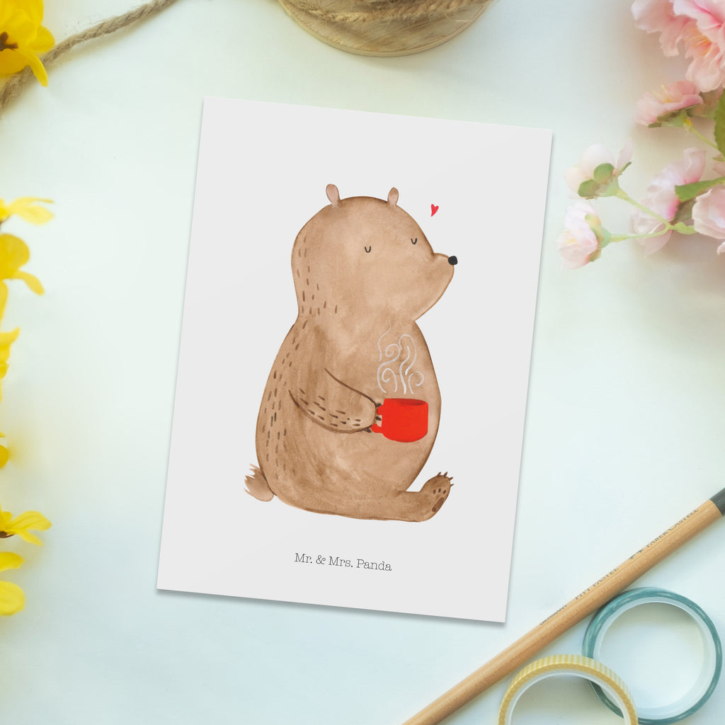 Postkarte Bär Kaffee Geschenkkarte, Grußkarte, Karte, Einladung, Ansichtskarte, Geburtstagskarte, Einladungskarte, Dankeskarte, Bär, Teddy, Teddybär, Kaffee, Coffee, Bären, guten Morgen, Morgenroutine, Welt erobern, Welt retten, Motivation