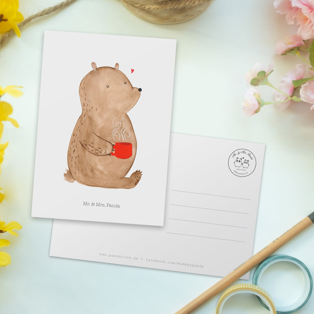 Postkarte Bär Kaffee Geschenkkarte, Grußkarte, Karte, Einladung, Ansichtskarte, Geburtstagskarte, Einladungskarte, Dankeskarte, Bär, Teddy, Teddybär, Kaffee, Coffee, Bären, guten Morgen, Morgenroutine, Welt erobern, Welt retten, Motivation
