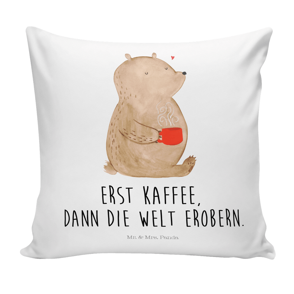 40x40 Kissen Bär Kaffee Kissenhülle, Kopfkissen, Sofakissen, Dekokissen, Motivkissen, Bär, Teddy, Teddybär, Kaffee, Coffee, Bären, guten Morgen, Morgenroutine, Welt erobern, Welt retten, Motivation