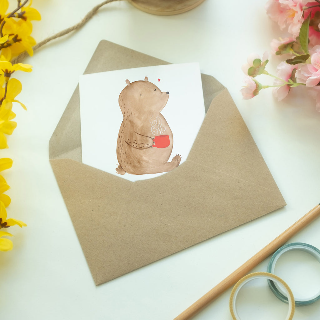 Grußkarte Bär Kaffee Klappkarte, Einladungskarte, Glückwunschkarte, Hochzeitskarte, Geburtstagskarte, Karte, Bär, Teddy, Teddybär, Kaffee, Coffee, Bären, guten Morgen, Morgenroutine, Welt erobern, Welt retten, Motivation