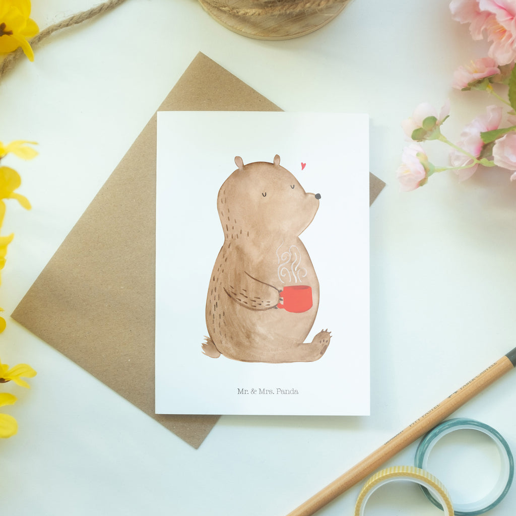 Grußkarte Bär Kaffee Klappkarte, Einladungskarte, Glückwunschkarte, Hochzeitskarte, Geburtstagskarte, Karte, Bär, Teddy, Teddybär, Kaffee, Coffee, Bären, guten Morgen, Morgenroutine, Welt erobern, Welt retten, Motivation