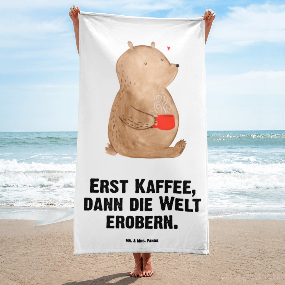 XL Badehandtuch Bär Kaffee Handtuch, Badetuch, Duschtuch, Strandtuch, Saunatuch, Bär, Teddy, Teddybär, Kaffee, Coffee, Bären, guten Morgen, Morgenroutine, Welt erobern, Welt retten, Motivation