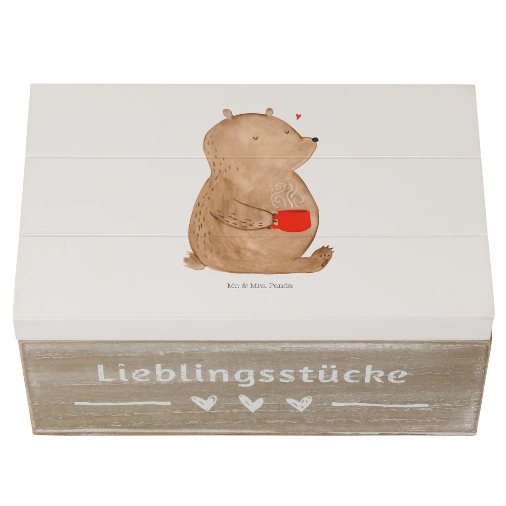Holzkiste Bär Kaffee Holzkiste, Kiste, Schatzkiste, Truhe, Schatulle, XXL, Erinnerungsbox, Erinnerungskiste, Dekokiste, Aufbewahrungsbox, Bär, Teddy, Teddybär, Kaffee, Coffee, Bären, guten Morgen, Morgenroutine, Welt erobern, Welt retten, Motivation