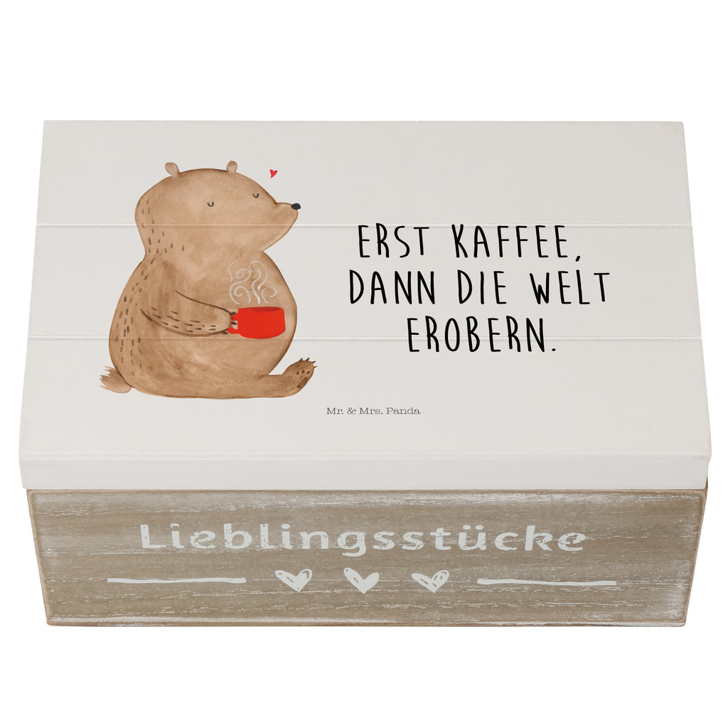 Holzkiste Bär Kaffee Holzkiste, Kiste, Schatzkiste, Truhe, Schatulle, XXL, Erinnerungsbox, Erinnerungskiste, Dekokiste, Aufbewahrungsbox, Bär, Teddy, Teddybär, Kaffee, Coffee, Bären, guten Morgen, Morgenroutine, Welt erobern, Welt retten, Motivation