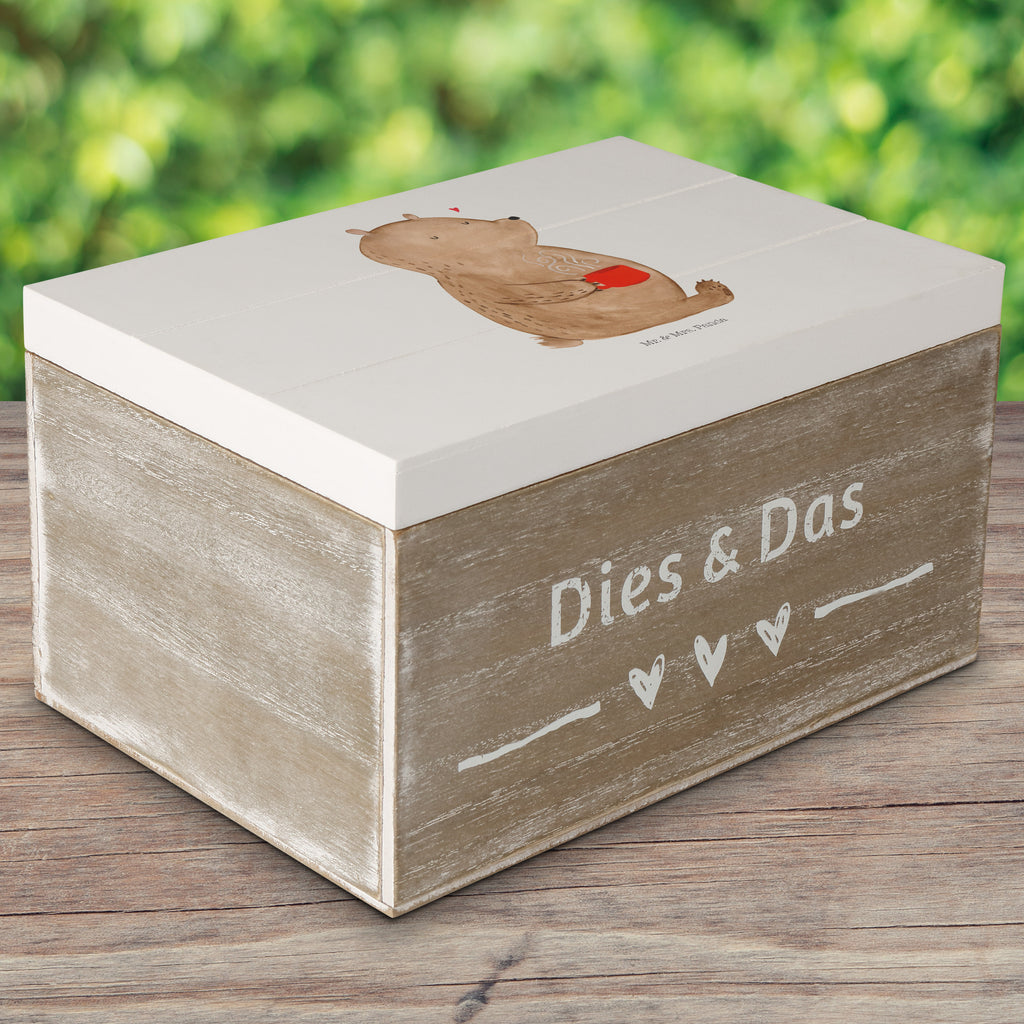 Holzkiste Bär Kaffee Holzkiste, Kiste, Schatzkiste, Truhe, Schatulle, XXL, Erinnerungsbox, Erinnerungskiste, Dekokiste, Aufbewahrungsbox, Bär, Teddy, Teddybär, Kaffee, Coffee, Bären, guten Morgen, Morgenroutine, Welt erobern, Welt retten, Motivation