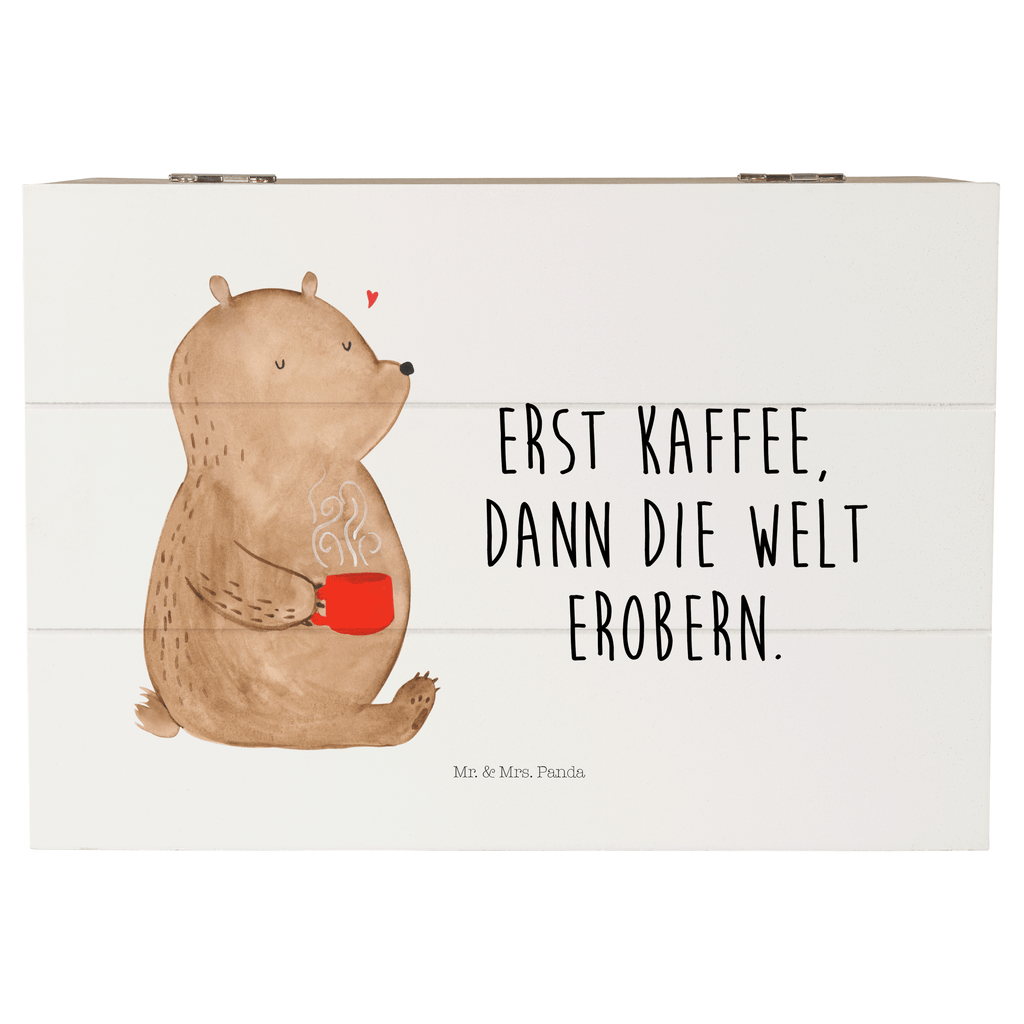 Holzkiste Bär Kaffee Holzkiste, Kiste, Schatzkiste, Truhe, Schatulle, XXL, Erinnerungsbox, Erinnerungskiste, Dekokiste, Aufbewahrungsbox, Bär, Teddy, Teddybär, Kaffee, Coffee, Bären, guten Morgen, Morgenroutine, Welt erobern, Welt retten, Motivation