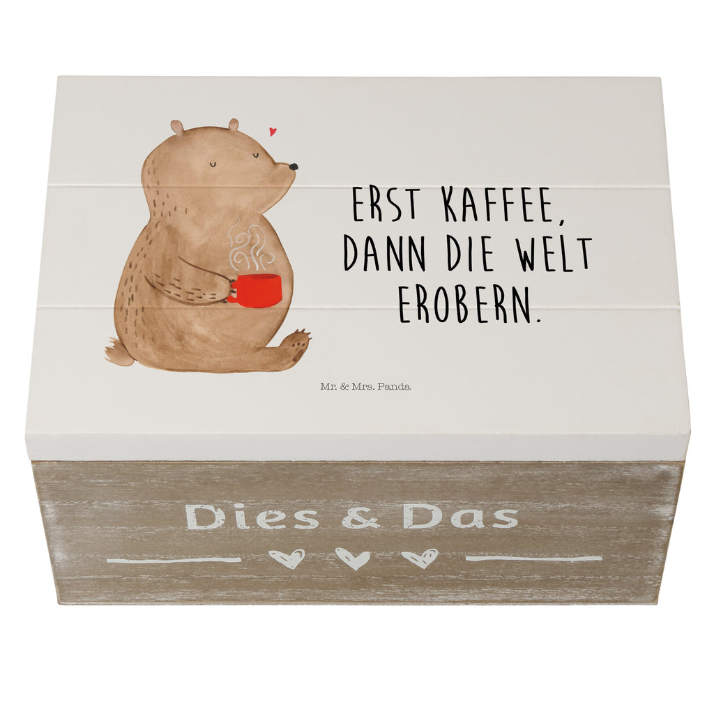 Holzkiste Bär Kaffee Holzkiste, Kiste, Schatzkiste, Truhe, Schatulle, XXL, Erinnerungsbox, Erinnerungskiste, Dekokiste, Aufbewahrungsbox, Bär, Teddy, Teddybär, Kaffee, Coffee, Bären, guten Morgen, Morgenroutine, Welt erobern, Welt retten, Motivation