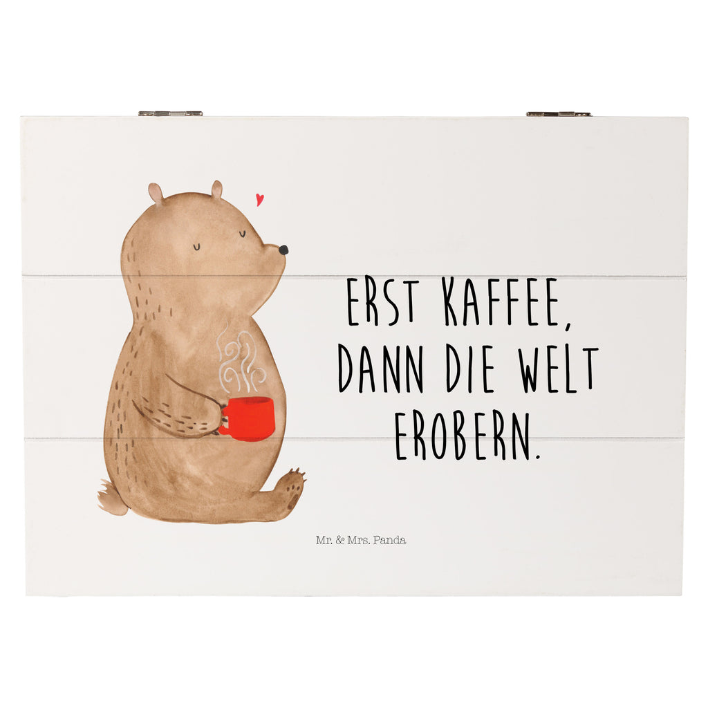 Holzkiste Bär Kaffee Holzkiste, Kiste, Schatzkiste, Truhe, Schatulle, XXL, Erinnerungsbox, Erinnerungskiste, Dekokiste, Aufbewahrungsbox, Bär, Teddy, Teddybär, Kaffee, Coffee, Bären, guten Morgen, Morgenroutine, Welt erobern, Welt retten, Motivation