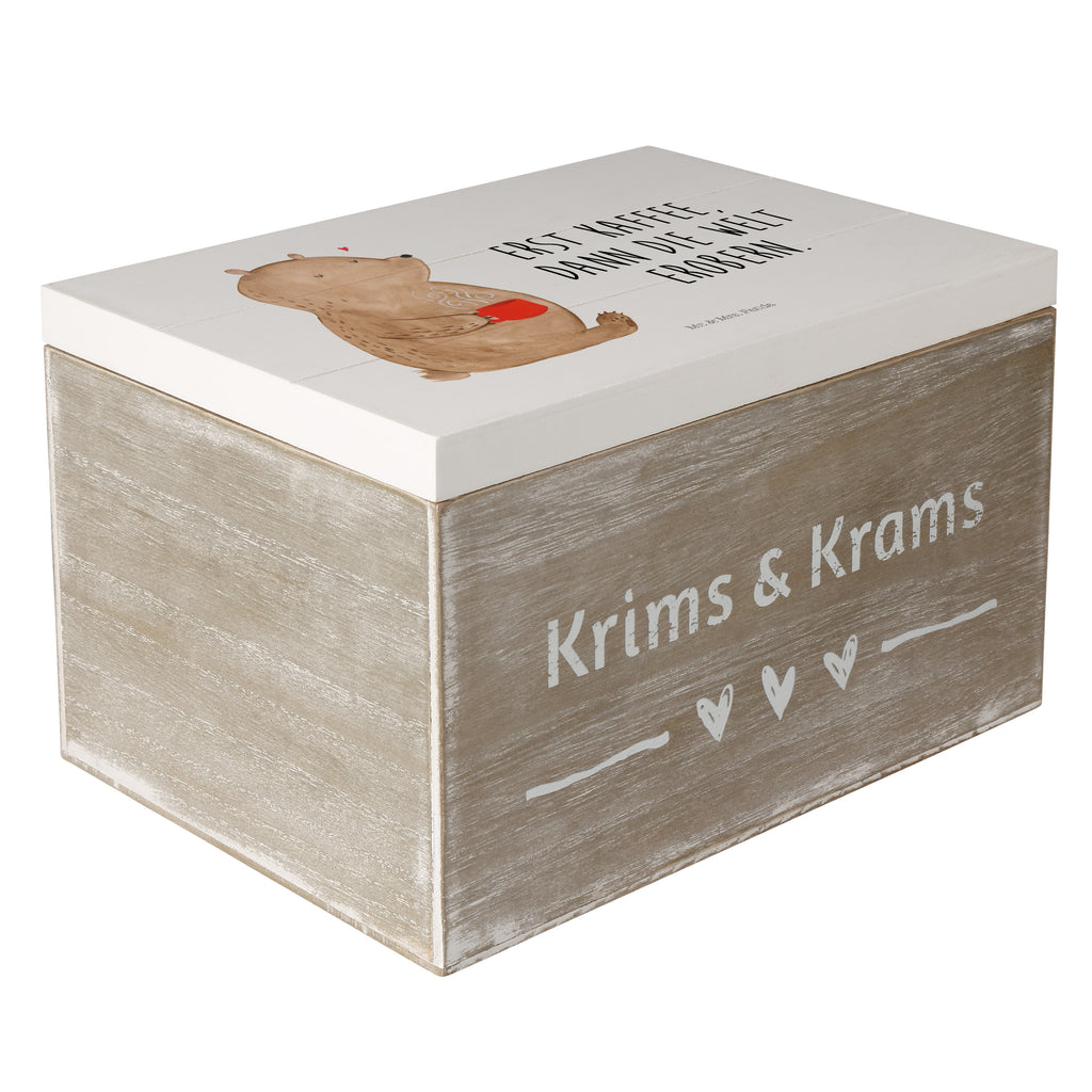 Holzkiste Bär Kaffee Holzkiste, Kiste, Schatzkiste, Truhe, Schatulle, XXL, Erinnerungsbox, Erinnerungskiste, Dekokiste, Aufbewahrungsbox, Bär, Teddy, Teddybär, Kaffee, Coffee, Bären, guten Morgen, Morgenroutine, Welt erobern, Welt retten, Motivation
