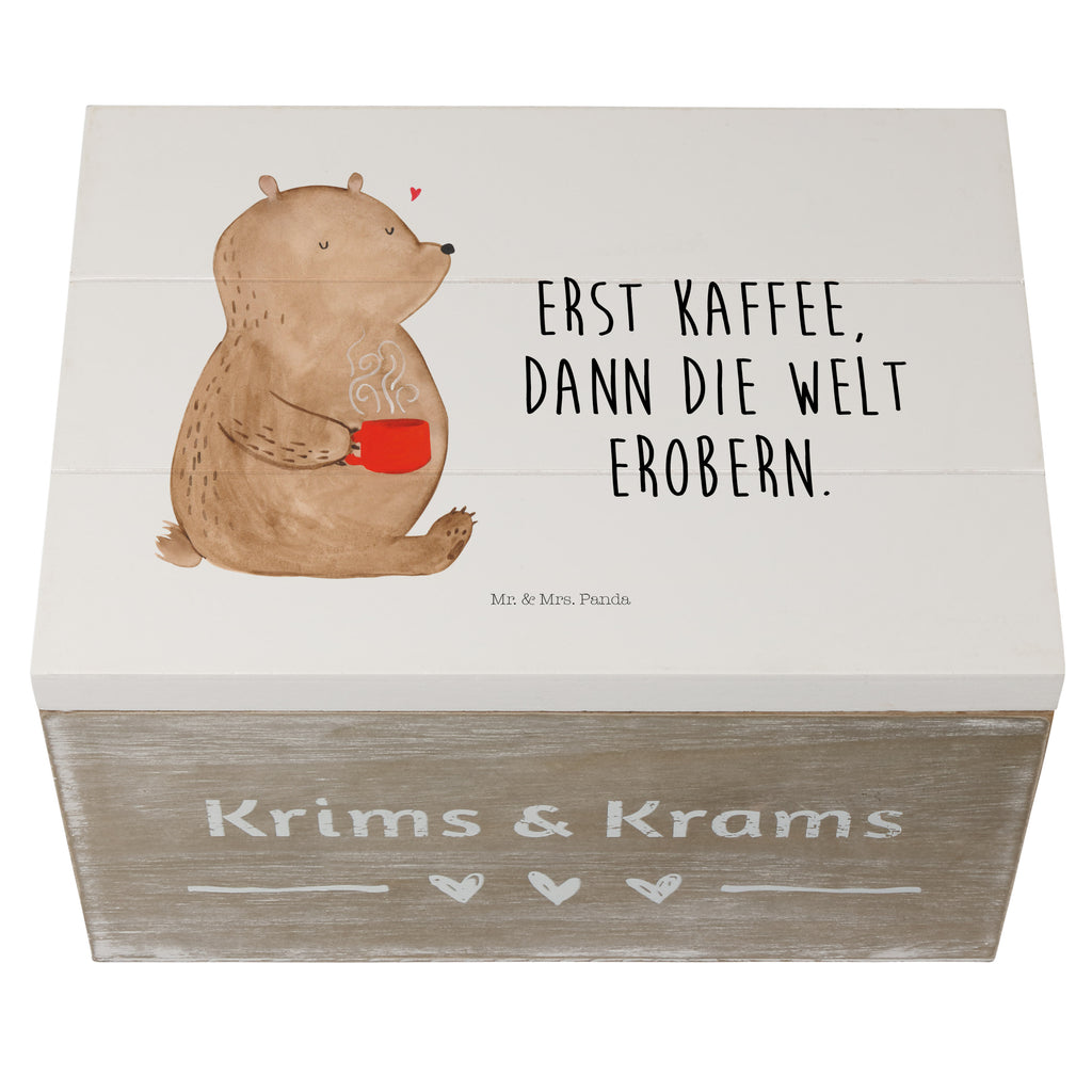 Holzkiste Bär Kaffee Holzkiste, Kiste, Schatzkiste, Truhe, Schatulle, XXL, Erinnerungsbox, Erinnerungskiste, Dekokiste, Aufbewahrungsbox, Bär, Teddy, Teddybär, Kaffee, Coffee, Bären, guten Morgen, Morgenroutine, Welt erobern, Welt retten, Motivation