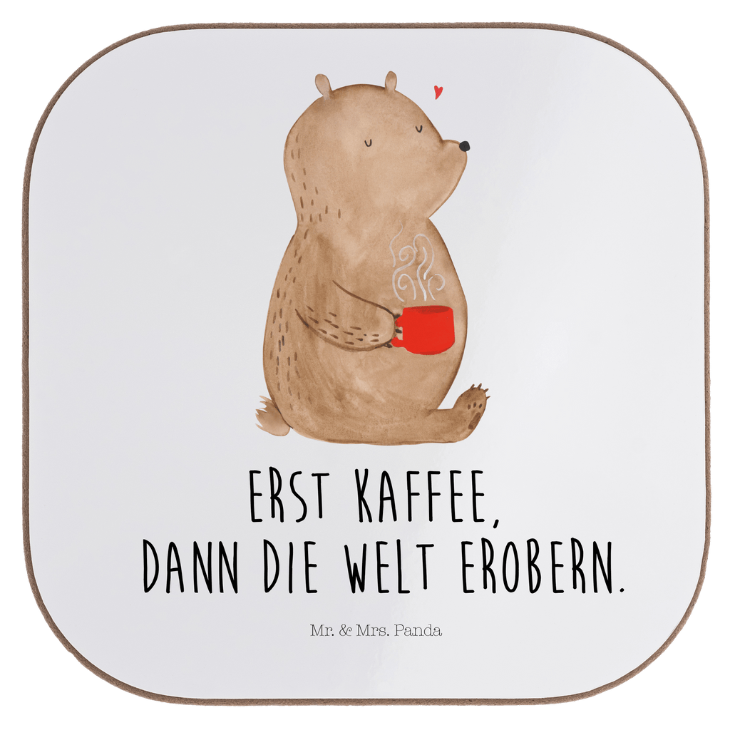Quadratische Untersetzer Bär Kaffee Bierdeckel, Glasuntersetzer, Untersetzer Gläser, Getränkeuntersetzer, Bär, Teddy, Teddybär, Kaffee, Coffee, Bären, guten Morgen, Morgenroutine, Welt erobern, Welt retten, Motivation