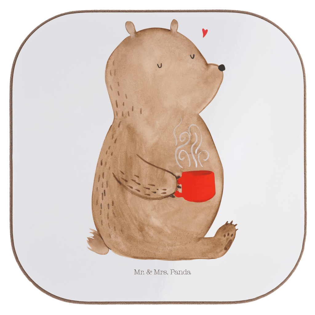 Quadratische Untersetzer Bär Kaffee Bierdeckel, Glasuntersetzer, Untersetzer Gläser, Getränkeuntersetzer, Bär, Teddy, Teddybär, Kaffee, Coffee, Bären, guten Morgen, Morgenroutine, Welt erobern, Welt retten, Motivation