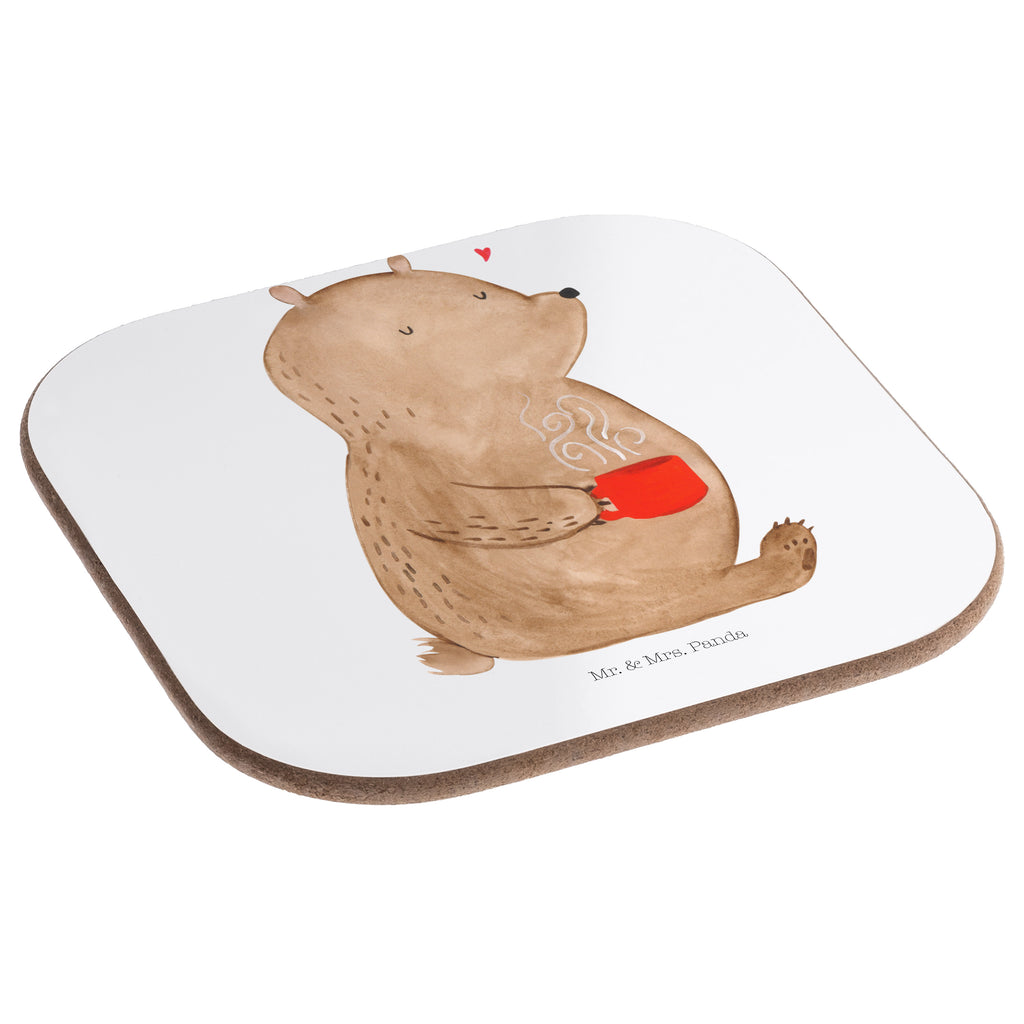 Quadratische Untersetzer Bär Kaffee Bierdeckel, Glasuntersetzer, Untersetzer Gläser, Getränkeuntersetzer, Bär, Teddy, Teddybär, Kaffee, Coffee, Bären, guten Morgen, Morgenroutine, Welt erobern, Welt retten, Motivation
