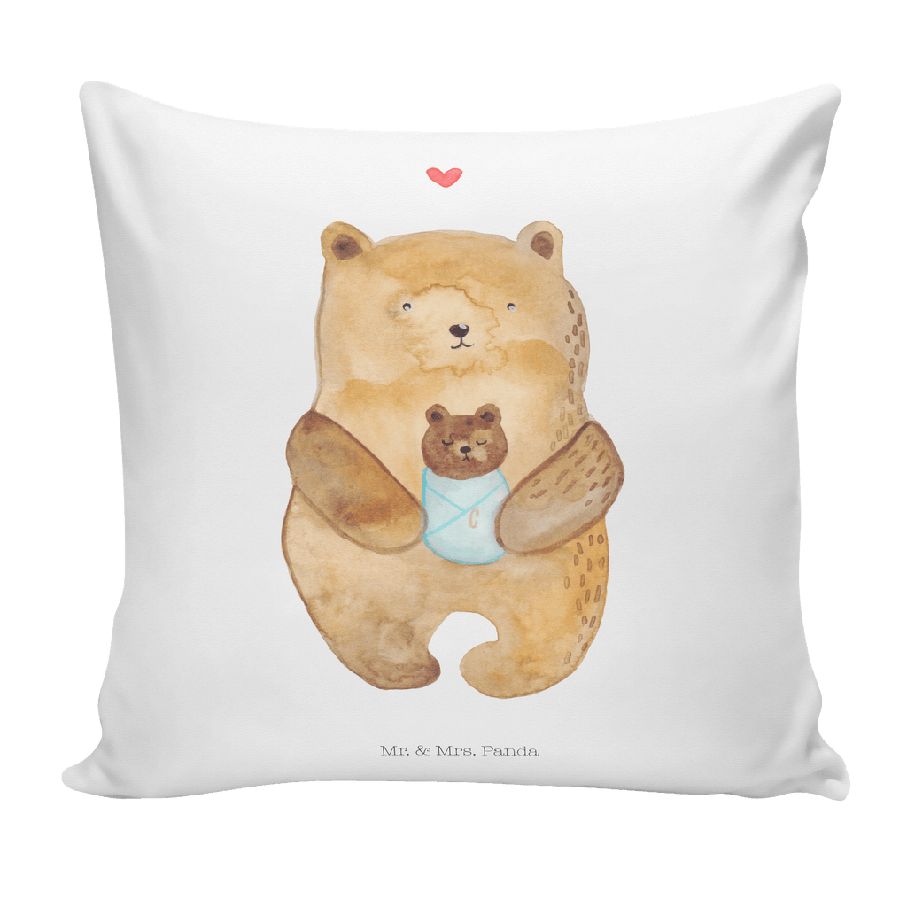40x40 Kissen Bär mit Baby Kissenhülle, Kopfkissen, Sofakissen, Dekokissen, Motivkissen, Bär, Teddy, Teddybär, Eltern, Mutter, Baby, Taufe, Geburt, Nichte, Neffe, Enkel, Enkelin, Täufling, Geburtstag, Glückwunsch