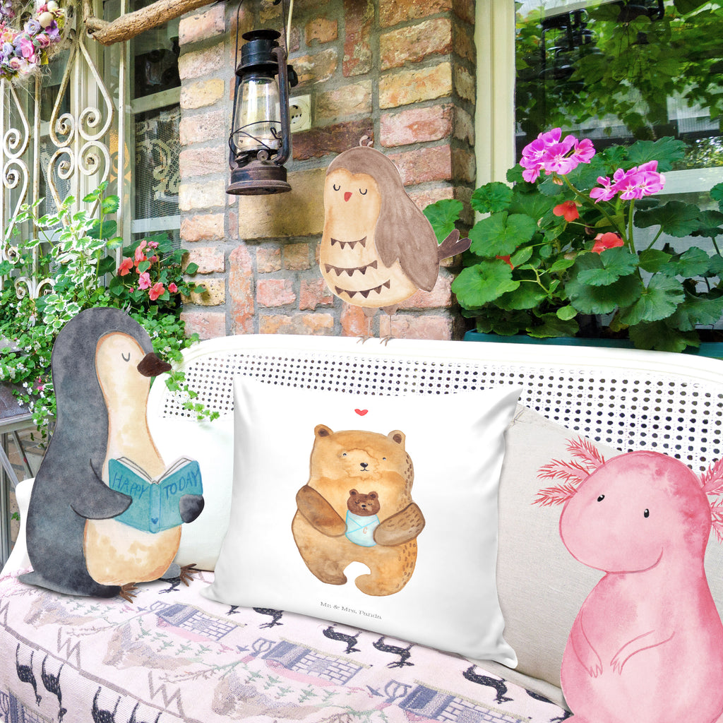 40x40 Kissen Bär mit Baby Kissenhülle, Kopfkissen, Sofakissen, Dekokissen, Motivkissen, Bär, Teddy, Teddybär, Eltern, Mutter, Baby, Taufe, Geburt, Nichte, Neffe, Enkel, Enkelin, Täufling, Geburtstag, Glückwunsch