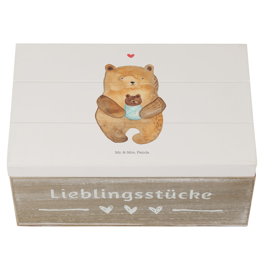 Holzkiste Bär mit Baby Holzkiste, Kiste, Schatzkiste, Truhe, Schatulle, XXL, Erinnerungsbox, Erinnerungskiste, Dekokiste, Aufbewahrungsbox, Bär, Teddy, Teddybär, Eltern, Mutter, Baby, Taufe, Geburt, Nichte, Neffe, Enkel, Enkelin, Täufling, Geburtstag, Glückwunsch