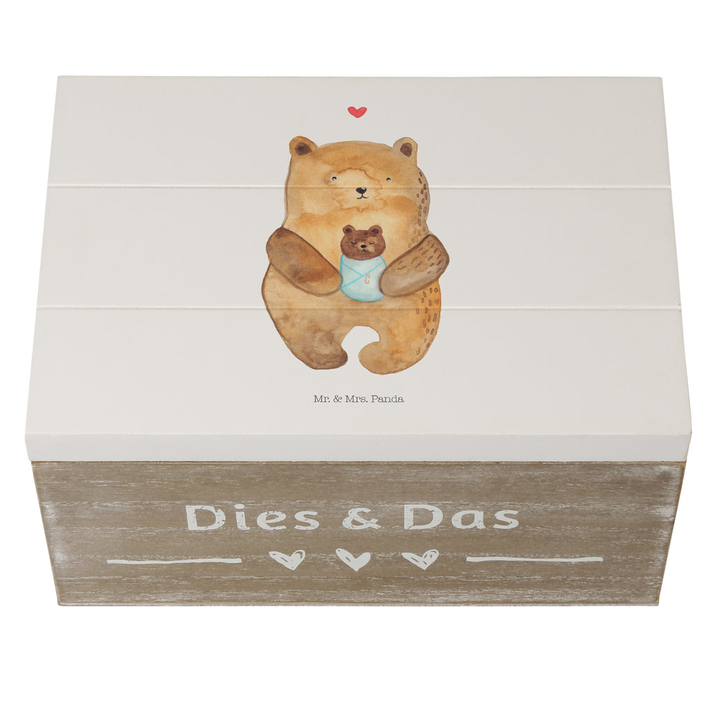 Holzkiste Bär mit Baby Holzkiste, Kiste, Schatzkiste, Truhe, Schatulle, XXL, Erinnerungsbox, Erinnerungskiste, Dekokiste, Aufbewahrungsbox, Bär, Teddy, Teddybär, Eltern, Mutter, Baby, Taufe, Geburt, Nichte, Neffe, Enkel, Enkelin, Täufling, Geburtstag, Glückwunsch