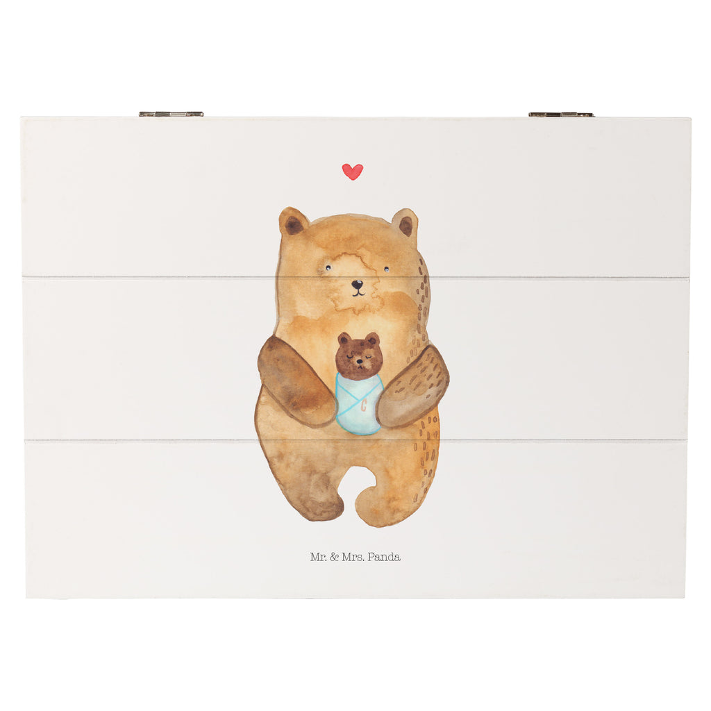 Holzkiste Bär mit Baby Holzkiste, Kiste, Schatzkiste, Truhe, Schatulle, XXL, Erinnerungsbox, Erinnerungskiste, Dekokiste, Aufbewahrungsbox, Bär, Teddy, Teddybär, Eltern, Mutter, Baby, Taufe, Geburt, Nichte, Neffe, Enkel, Enkelin, Täufling, Geburtstag, Glückwunsch