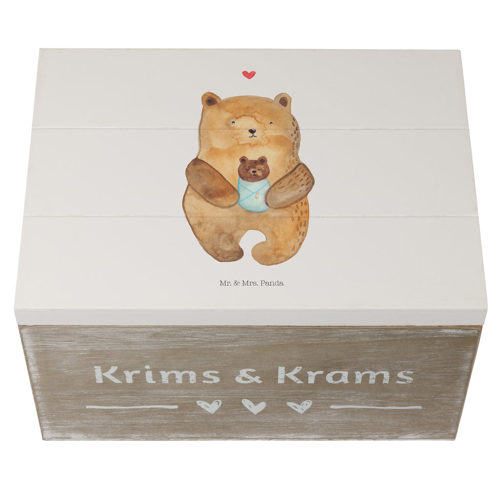 Holzkiste Bär mit Baby Holzkiste, Kiste, Schatzkiste, Truhe, Schatulle, XXL, Erinnerungsbox, Erinnerungskiste, Dekokiste, Aufbewahrungsbox, Bär, Teddy, Teddybär, Eltern, Mutter, Baby, Taufe, Geburt, Nichte, Neffe, Enkel, Enkelin, Täufling, Geburtstag, Glückwunsch