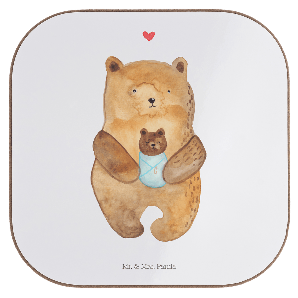 Quadratische Untersetzer Bär mit Baby Bierdeckel, Glasuntersetzer, Untersetzer Gläser, Getränkeuntersetzer, Bär, Teddy, Teddybär, Eltern, Mutter, Baby, Taufe, Geburt, Nichte, Neffe, Enkel, Enkelin, Täufling, Geburtstag, Glückwunsch