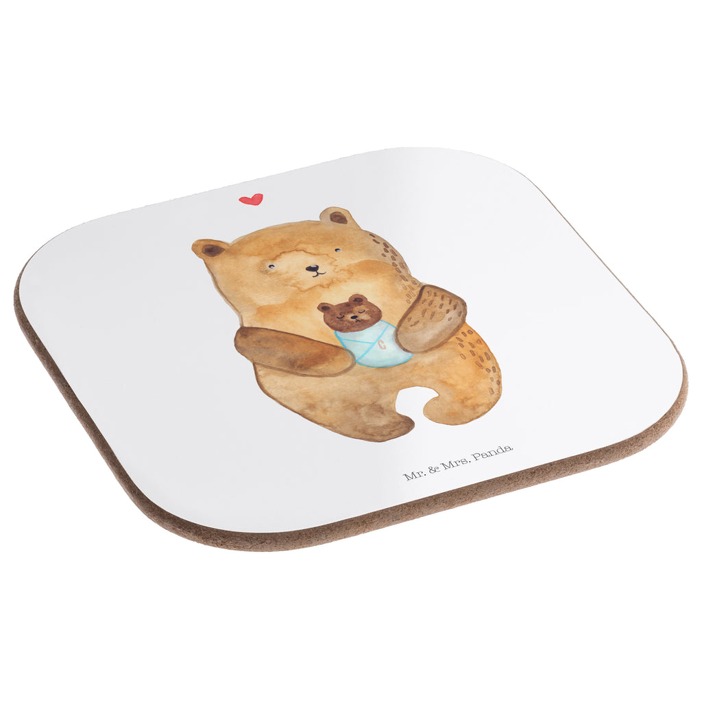 Quadratische Untersetzer Bär mit Baby Bierdeckel, Glasuntersetzer, Untersetzer Gläser, Getränkeuntersetzer, Bär, Teddy, Teddybär, Eltern, Mutter, Baby, Taufe, Geburt, Nichte, Neffe, Enkel, Enkelin, Täufling, Geburtstag, Glückwunsch