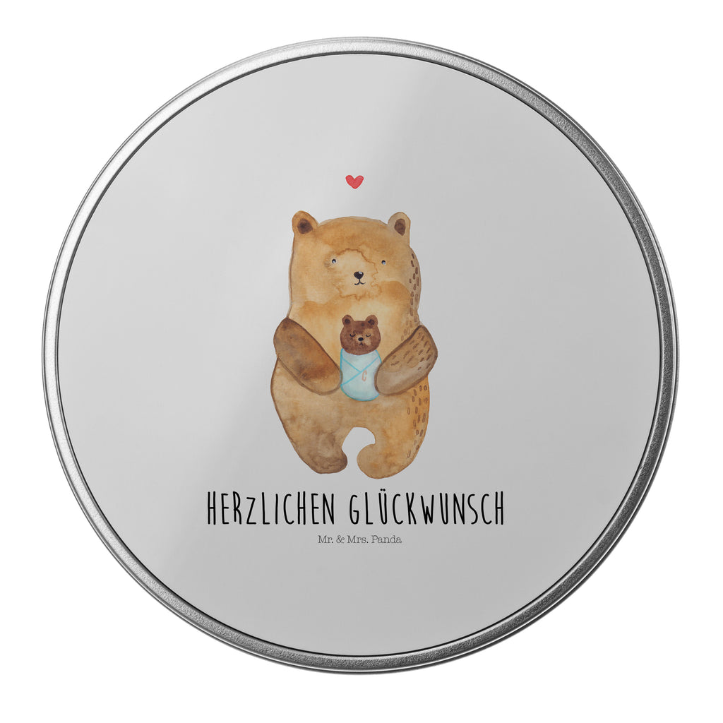 Blechdose rund Bär mit Baby Metalldose, Keksdose, Dose, Vorratsdose, Geschenkbox, Bär, Teddy, Teddybär, Eltern, Mutter, Baby, Taufe, Geburt, Nichte, Neffe, Enkel, Enkelin, Täufling, Geburtstag, Glückwunsch