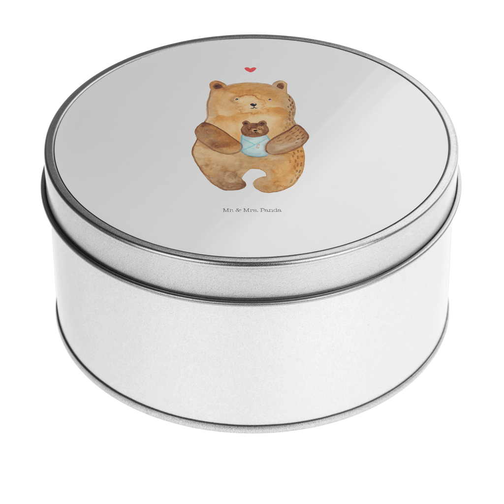 Blechdose rund Bär mit Baby Metalldose, Keksdose, Dose, Vorratsdose, Geschenkbox, Bär, Teddy, Teddybär, Eltern, Mutter, Baby, Taufe, Geburt, Nichte, Neffe, Enkel, Enkelin, Täufling, Geburtstag, Glückwunsch