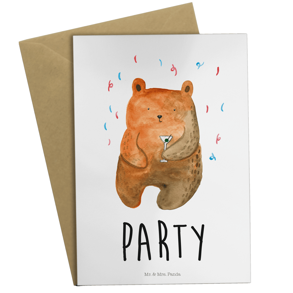 Grußkarte Bär Party Klappkarte, Einladungskarte, Glückwunschkarte, Hochzeitskarte, Geburtstagskarte, Karte, Bär, Teddy, Teddybär, Geburtstag, Geburtstagsgeschenk, Geschenk, Party, Feiern, Abfeiern, Mitbringsel, Gute Laune, Lustig