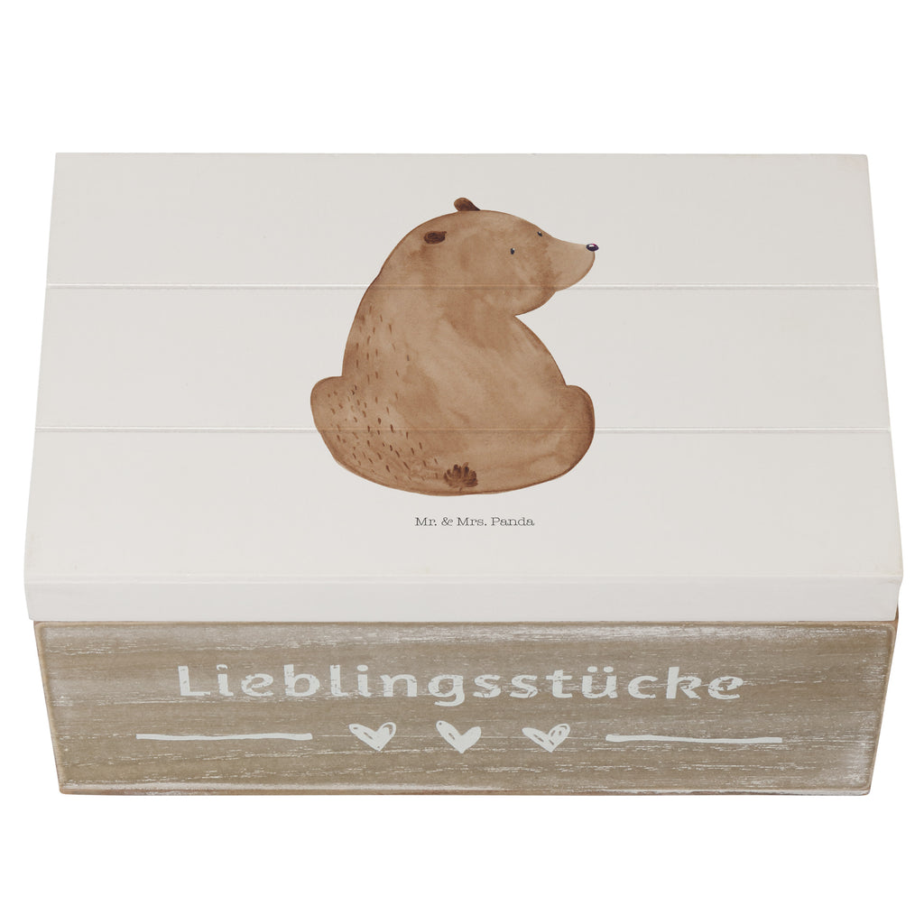 Holzkiste Bär Schulterblick Holzkiste, Kiste, Schatzkiste, Truhe, Schatulle, XXL, Erinnerungsbox, Erinnerungskiste, Dekokiste, Aufbewahrungsbox, Bär, Teddy, Teddybär, Selbstachtung, Weltansicht, Motivation, Bären, Bärenliebe, Weisheit