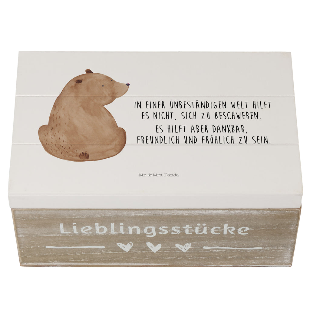 Holzkiste Bär Schulterblick Holzkiste, Kiste, Schatzkiste, Truhe, Schatulle, XXL, Erinnerungsbox, Erinnerungskiste, Dekokiste, Aufbewahrungsbox, Bär, Teddy, Teddybär, Selbstachtung, Weltansicht, Motivation, Bären, Bärenliebe, Weisheit