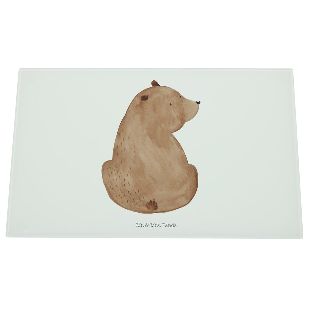 Medium Glas Schneidbrett Bär Schulterblick Glasschneidebrett, Schneidebrett, Bär, Teddy, Teddybär, Selbstachtung, Weltansicht, Motivation, Bären, Bärenliebe, Weisheit