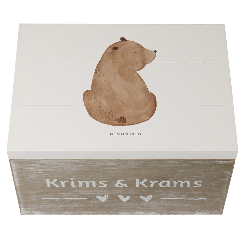Holzkiste Bär Schulterblick Holzkiste, Kiste, Schatzkiste, Truhe, Schatulle, XXL, Erinnerungsbox, Erinnerungskiste, Dekokiste, Aufbewahrungsbox, Bär, Teddy, Teddybär, Selbstachtung, Weltansicht, Motivation, Bären, Bärenliebe, Weisheit