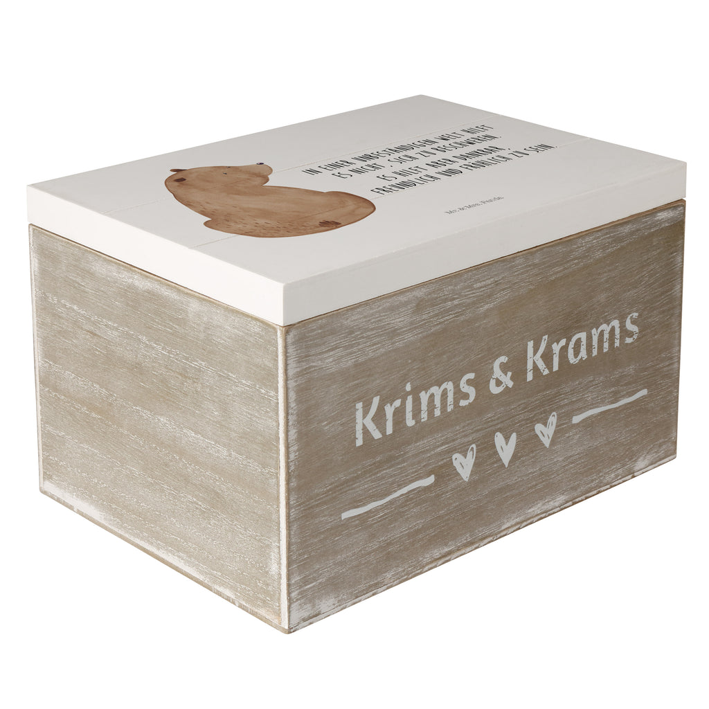 Holzkiste Bär Schulterblick Holzkiste, Kiste, Schatzkiste, Truhe, Schatulle, XXL, Erinnerungsbox, Erinnerungskiste, Dekokiste, Aufbewahrungsbox, Bär, Teddy, Teddybär, Selbstachtung, Weltansicht, Motivation, Bären, Bärenliebe, Weisheit