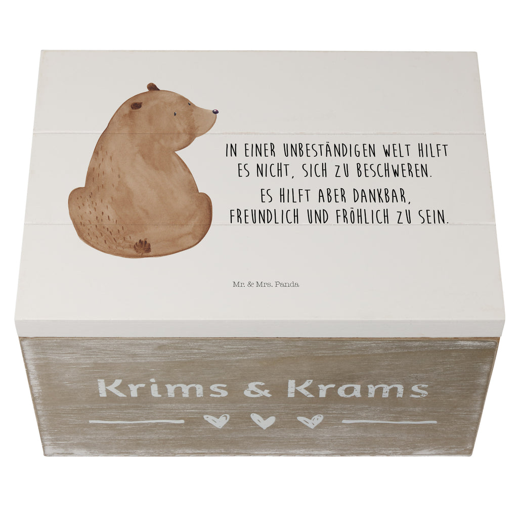 Holzkiste Bär Schulterblick Holzkiste, Kiste, Schatzkiste, Truhe, Schatulle, XXL, Erinnerungsbox, Erinnerungskiste, Dekokiste, Aufbewahrungsbox, Bär, Teddy, Teddybär, Selbstachtung, Weltansicht, Motivation, Bären, Bärenliebe, Weisheit