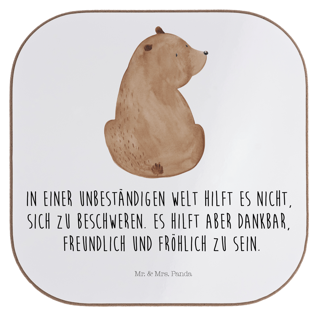 Quadratische Untersetzer Bär Schulterblick Bierdeckel, Glasuntersetzer, Untersetzer Gläser, Getränkeuntersetzer, Bär, Teddy, Teddybär, Selbstachtung, Weltansicht, Motivation, Bären, Bärenliebe, Weisheit