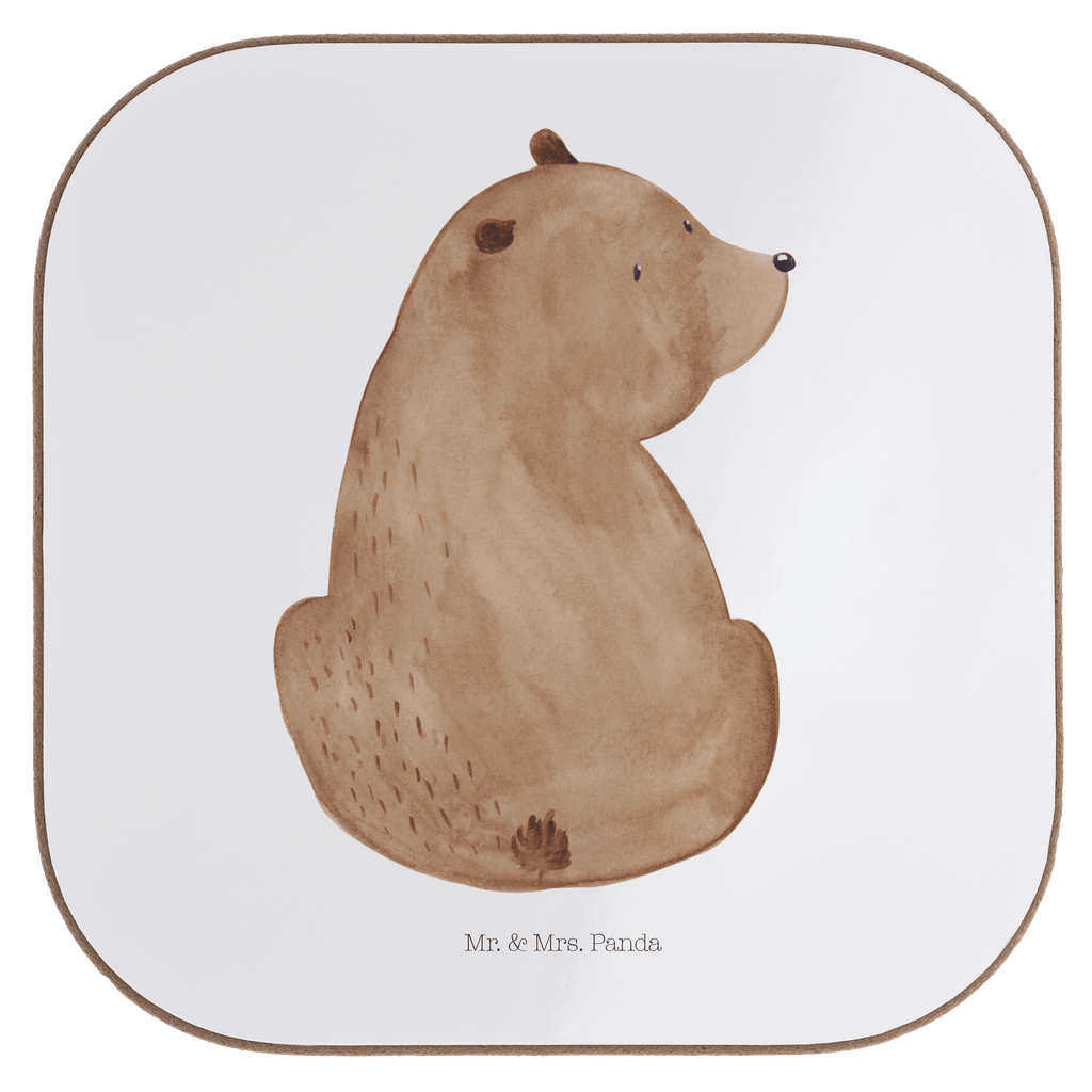 Quadratische Untersetzer Bär Schulterblick Bierdeckel, Glasuntersetzer, Untersetzer Gläser, Getränkeuntersetzer, Bär, Teddy, Teddybär, Selbstachtung, Weltansicht, Motivation, Bären, Bärenliebe, Weisheit