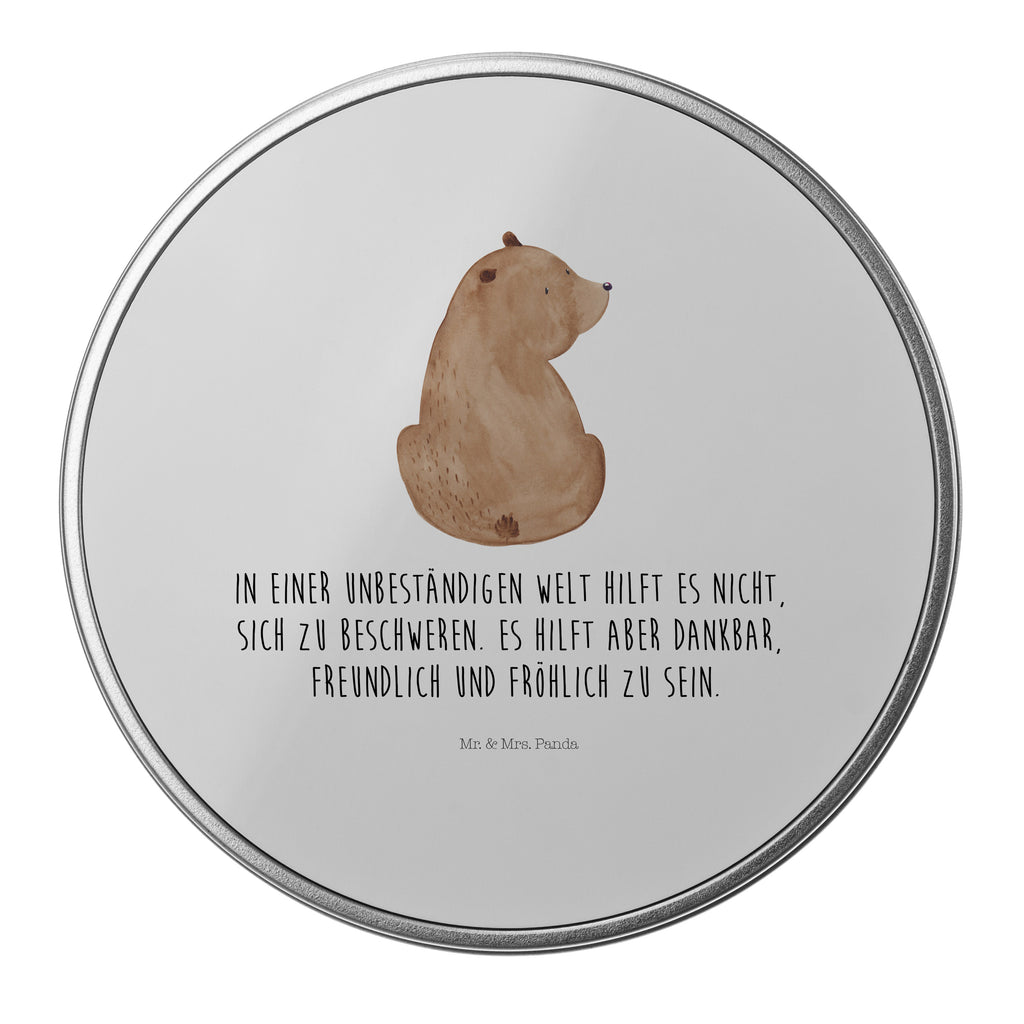 Blechdose rund Bär Schulterblick Metalldose, Keksdose, Dose, Vorratsdose, Geschenkbox, Bär, Teddy, Teddybär, Selbstachtung, Weltansicht, Motivation, Bären, Bärenliebe, Weisheit