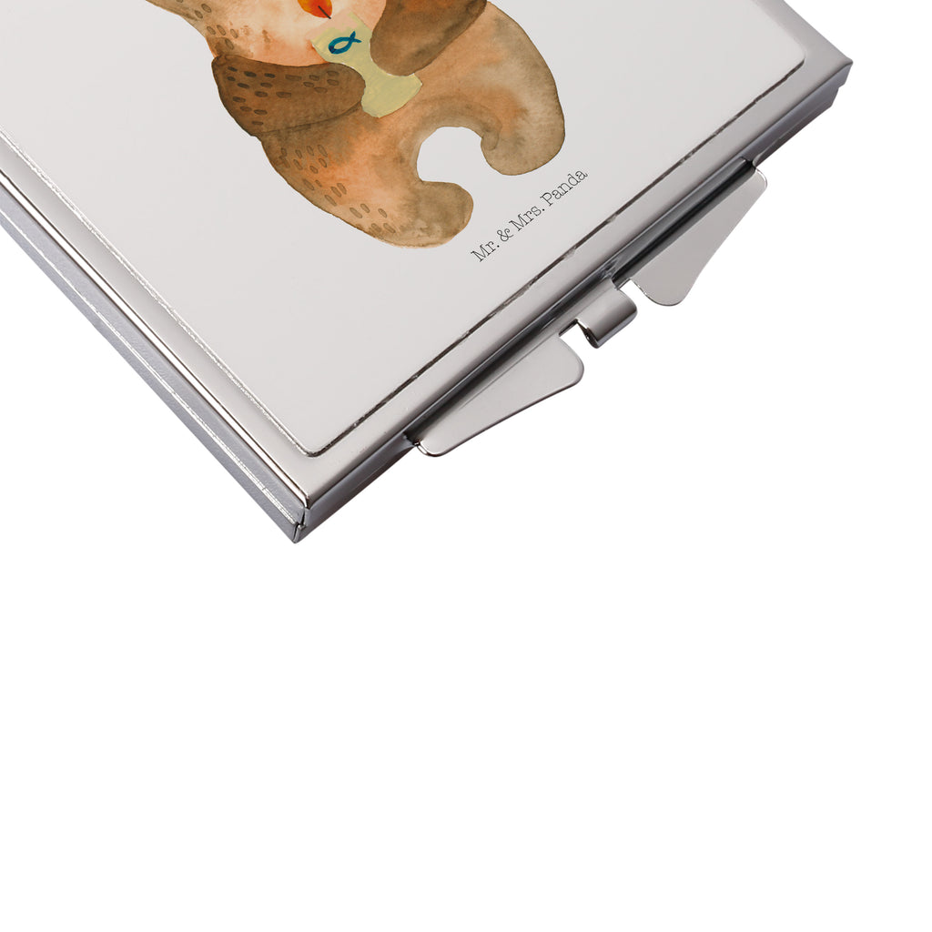 Handtaschenspiegel quadratisch Kommunion-Bär Spiegel, Handtasche, Quadrat, silber, schminken, Schminkspiegel, Bär, Teddy, Teddybär, Kommunion, Gottes Segen, Taufkerze, katholisch