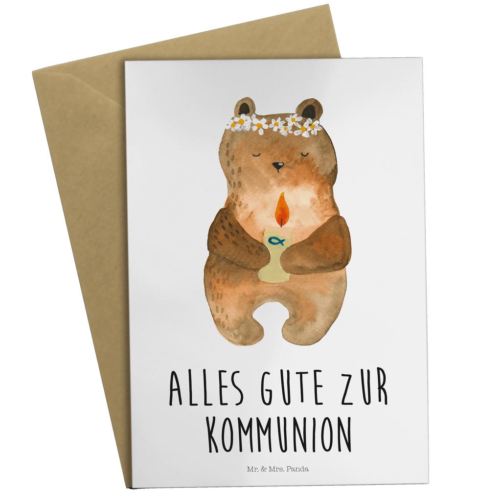 Grußkarte Kommunion-Bär Klappkarte, Einladungskarte, Glückwunschkarte, Hochzeitskarte, Geburtstagskarte, Karte, Bär, Teddy, Teddybär, Kommunion, Gottes Segen, Taufkerze, katholisch