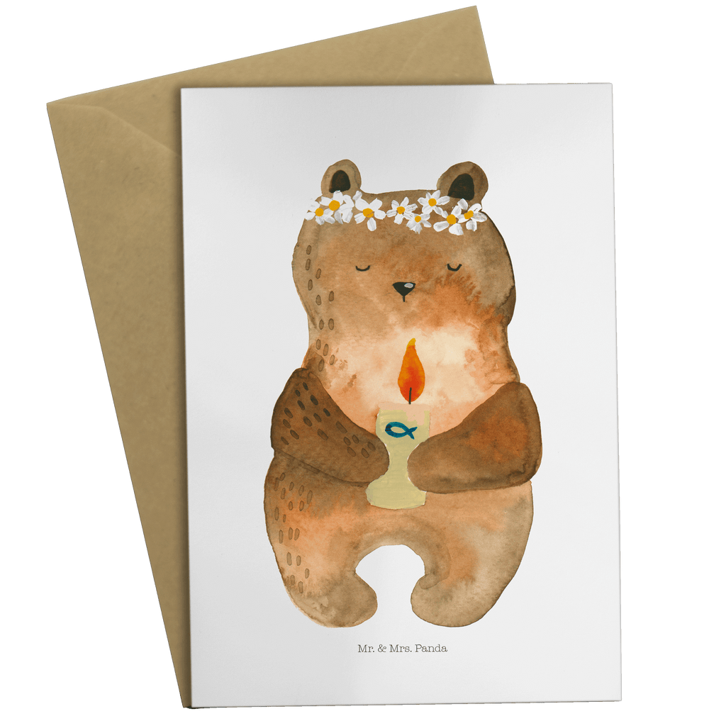 Grußkarte Kommunion-Bär Klappkarte, Einladungskarte, Glückwunschkarte, Hochzeitskarte, Geburtstagskarte, Karte, Bär, Teddy, Teddybär, Kommunion, Gottes Segen, Taufkerze, katholisch