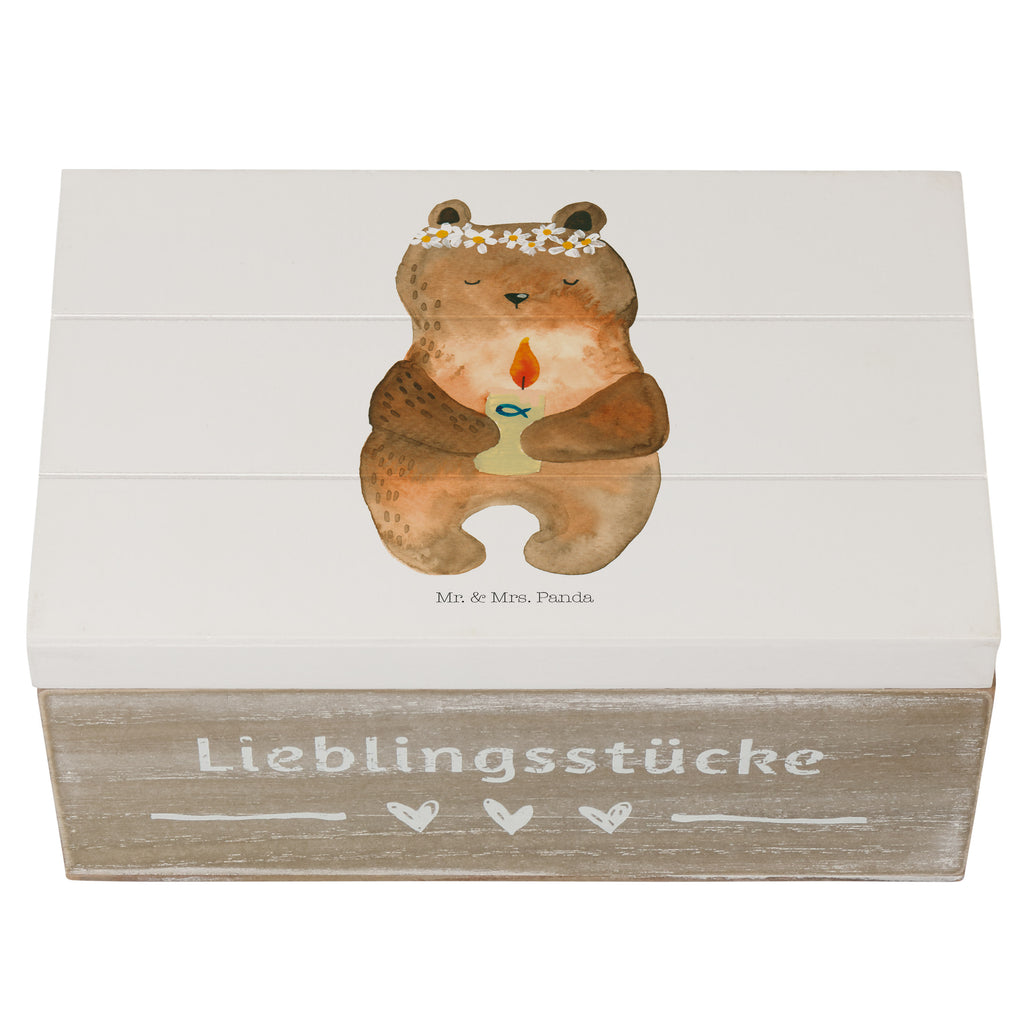 Holzkiste Kommunion-Bär Holzkiste, Kiste, Schatzkiste, Truhe, Schatulle, XXL, Erinnerungsbox, Erinnerungskiste, Dekokiste, Aufbewahrungsbox, Bär, Teddy, Teddybär, Kommunion, Gottes Segen, Taufkerze, katholisch
