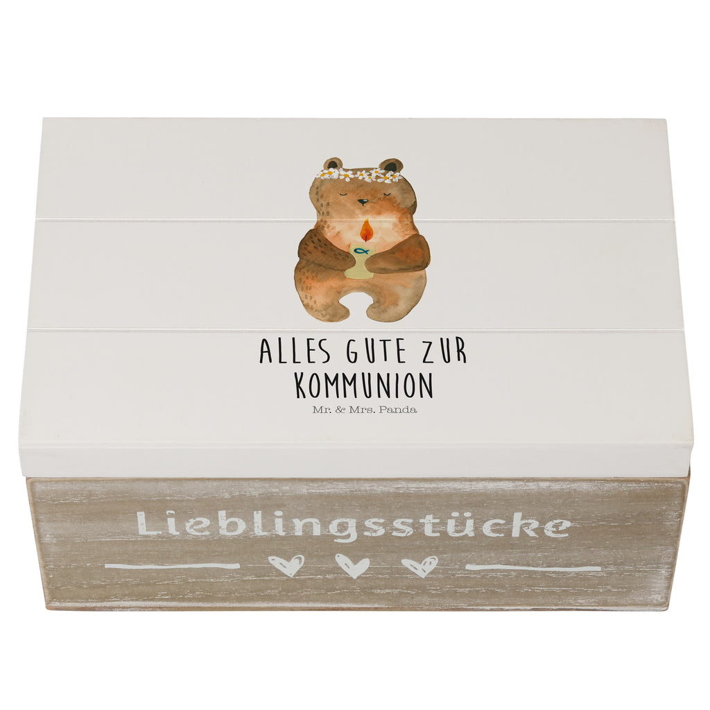 Holzkiste Kommunion-Bär Holzkiste, Kiste, Schatzkiste, Truhe, Schatulle, XXL, Erinnerungsbox, Erinnerungskiste, Dekokiste, Aufbewahrungsbox, Bär, Teddy, Teddybär, Kommunion, Gottes Segen, Taufkerze, katholisch