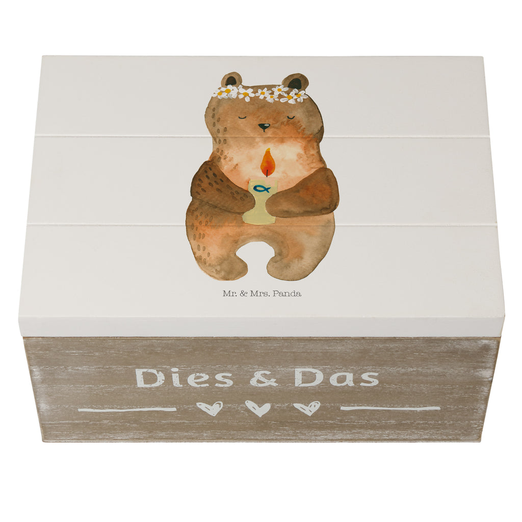 Holzkiste Kommunion-Bär Holzkiste, Kiste, Schatzkiste, Truhe, Schatulle, XXL, Erinnerungsbox, Erinnerungskiste, Dekokiste, Aufbewahrungsbox, Bär, Teddy, Teddybär, Kommunion, Gottes Segen, Taufkerze, katholisch