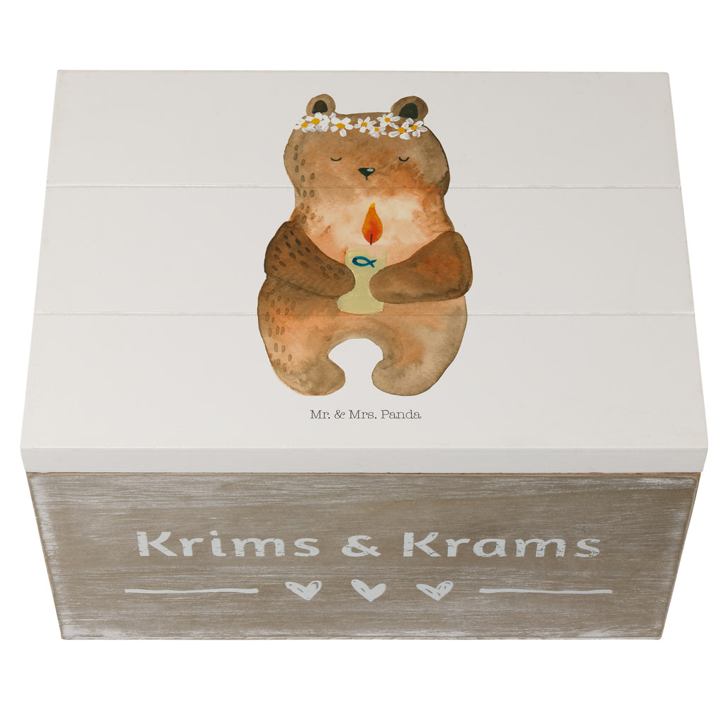 Holzkiste Kommunion-Bär Holzkiste, Kiste, Schatzkiste, Truhe, Schatulle, XXL, Erinnerungsbox, Erinnerungskiste, Dekokiste, Aufbewahrungsbox, Bär, Teddy, Teddybär, Kommunion, Gottes Segen, Taufkerze, katholisch